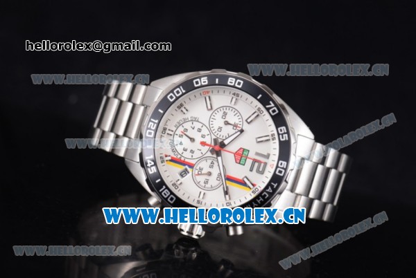 Tag Heuer Formula 1. James Hunt Miyota Quartz Stainless Steel Case/Bracelet with White Dial and Stick/Arabic Numeral Markers - Click Image to Close